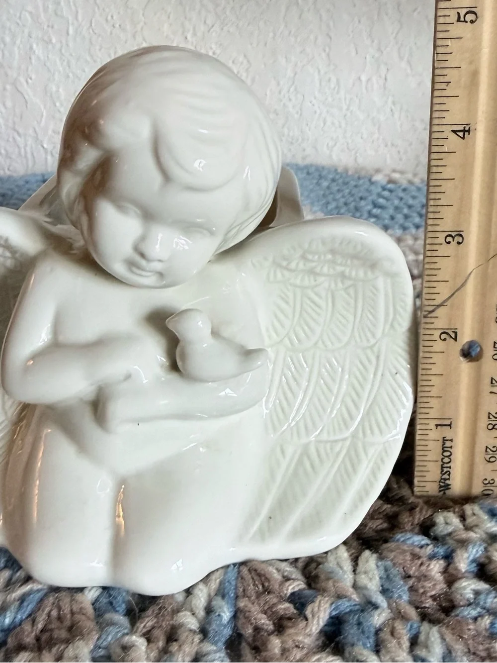 Vintage Ceramic Cherub Angel Holding a Bird Planter